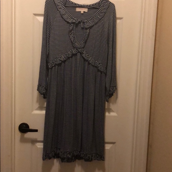Max Studio Sz M Navy Cream Stripe easy wear Dress - Picture 1 of 4